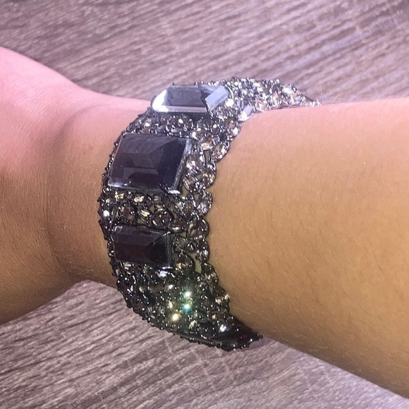 Alexis Bittar Bangle Cuff Bracelet with High Quality Crystals  Gun Metal Shade - Picture 10 of 14